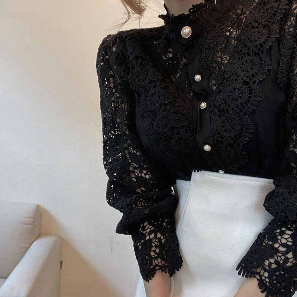 Autumn Elegant Lace Office Shirt Women's Blouse Long Sleeve Button Up Blouses Tops 2023 Spring Fashion Casual Ladies Shirts Top - Image 6