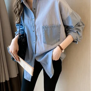 Women's Denim Shirt Long Sleeve Cotton Fashion Shirts Casual Korean Loose Blouse 2023 Spring Autumn Blouses And Tops Female