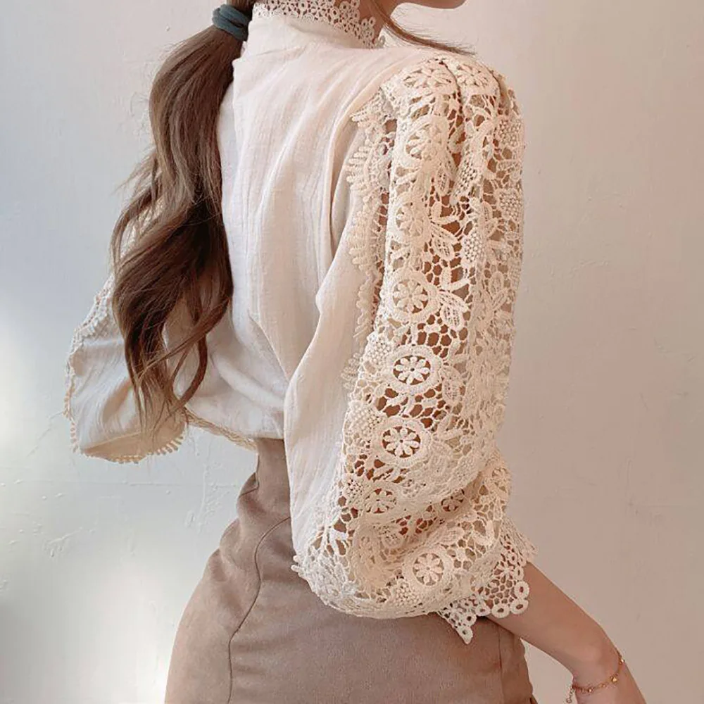Autumn Elegant Lace Office Shirt Women's Blouse Long Sleeve Button Up Blouses Tops 2023 Spring Fashion Casual Ladies Shirts Top - Image 5